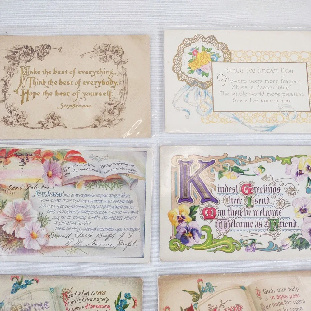 Set 15 Antique Early 1900s Gold Embossed Poetry‎ Greeting Cards Postcards Poems